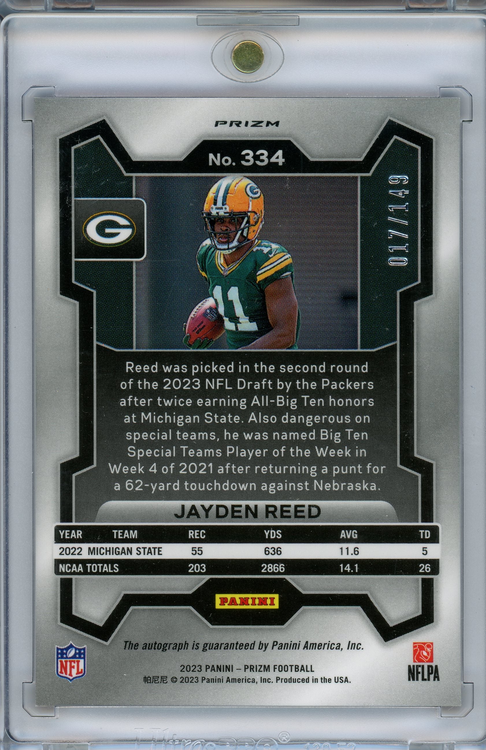 2023 Panini #334 Jayden Reed Red Wave Prizm Auto /149