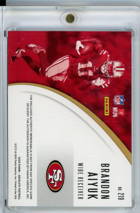 2020 Panini Absolute #219 Brandon Aiyuk Rookie Premier Patch Auto /99