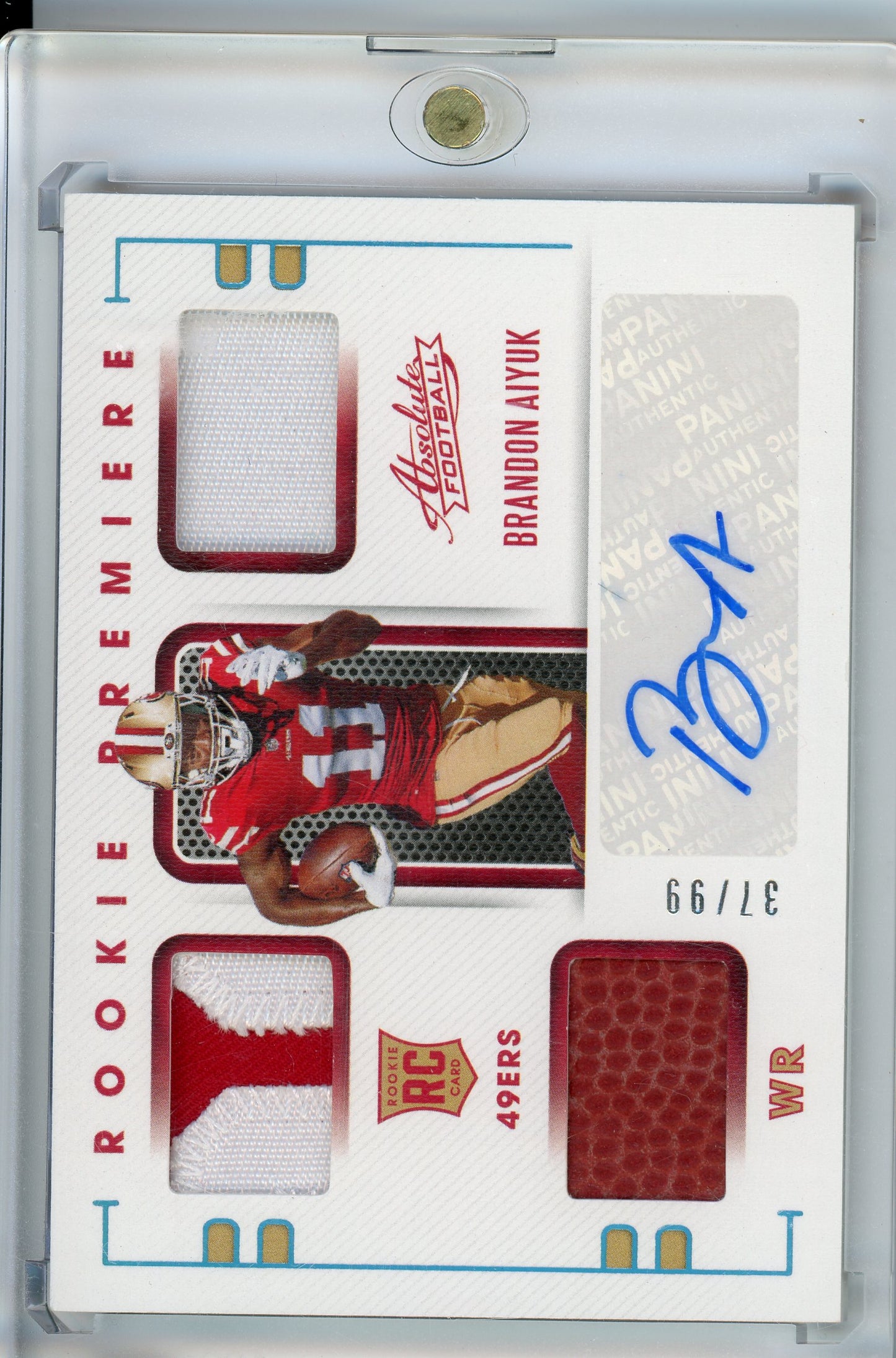 2020 Panini Absolute #219 Brandon Aiyuk Rookie Premier Patch Auto /99