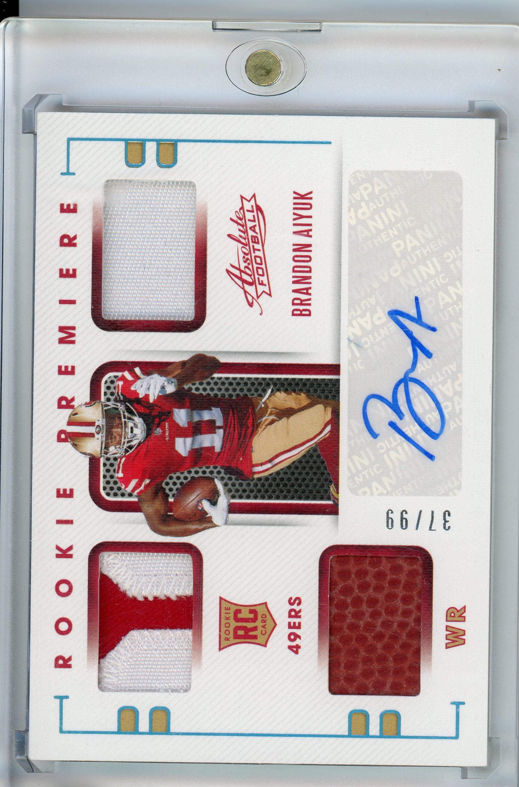 2020 Panini Absolute #219 Brandon Aiyuk Rookie Premier Patch Auto /99