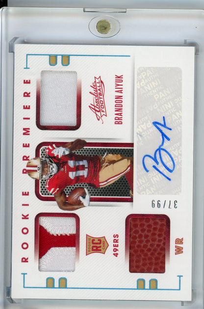 2020 Panini Absolute #219 Brandon Aiyuk Rookie Premier Patch Auto /99
