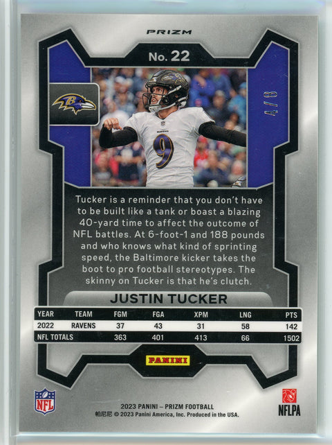 2023 Panini #22 Justin Tucker Green Sparkle Prizm /8