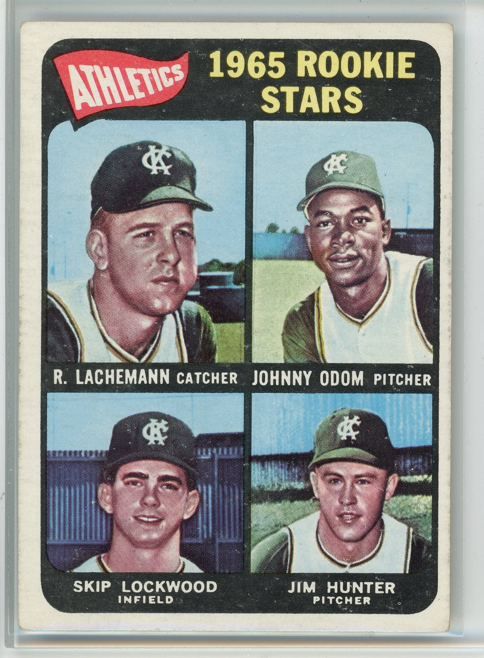 1965 Topps #526 (Rene Lachemann / Johnny Odom / Skip Lockwood / Jim Hunter)