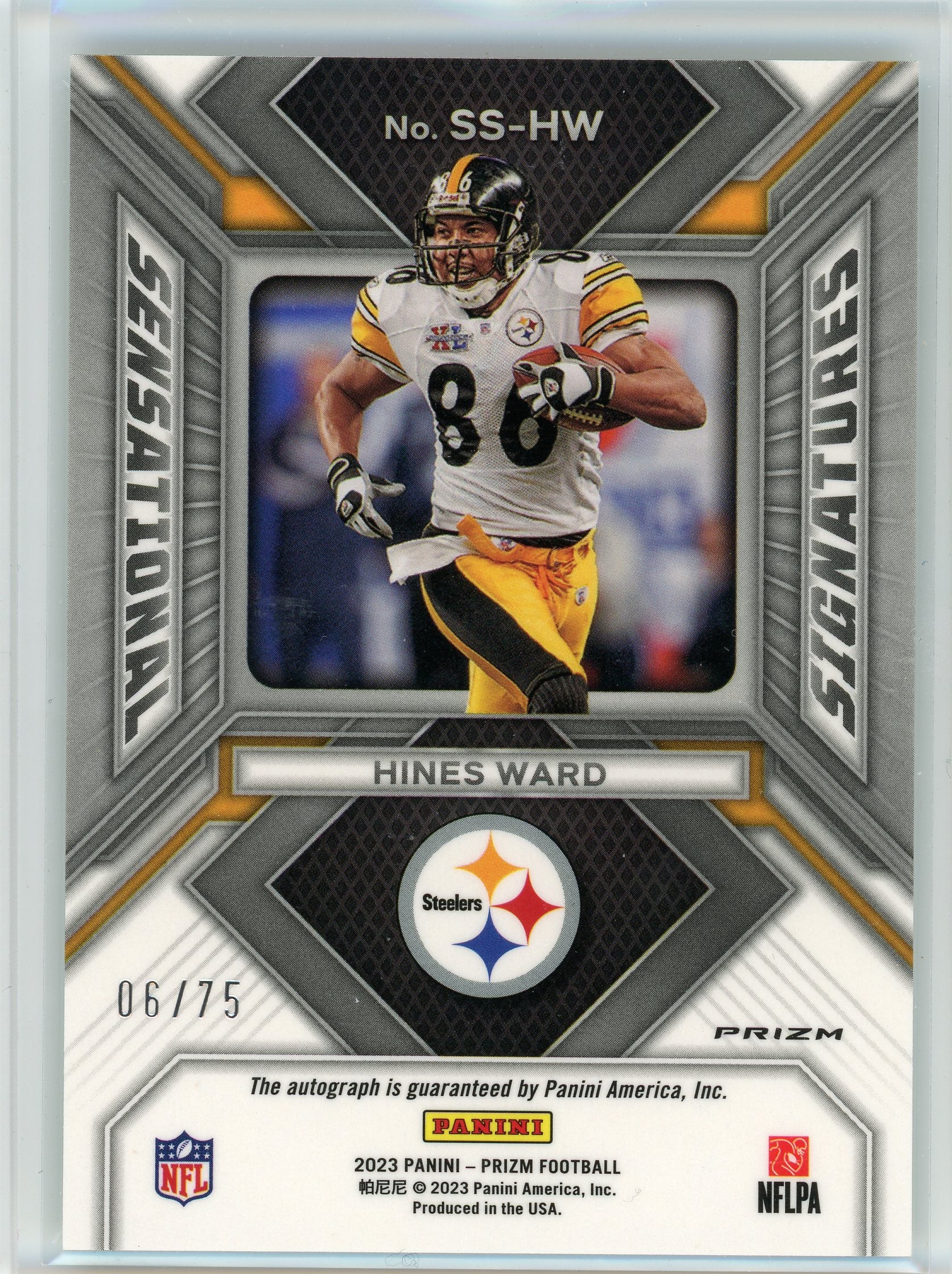 2023 Panini #SS-HW Hines Ward Sensational Signatures Green Scope /75