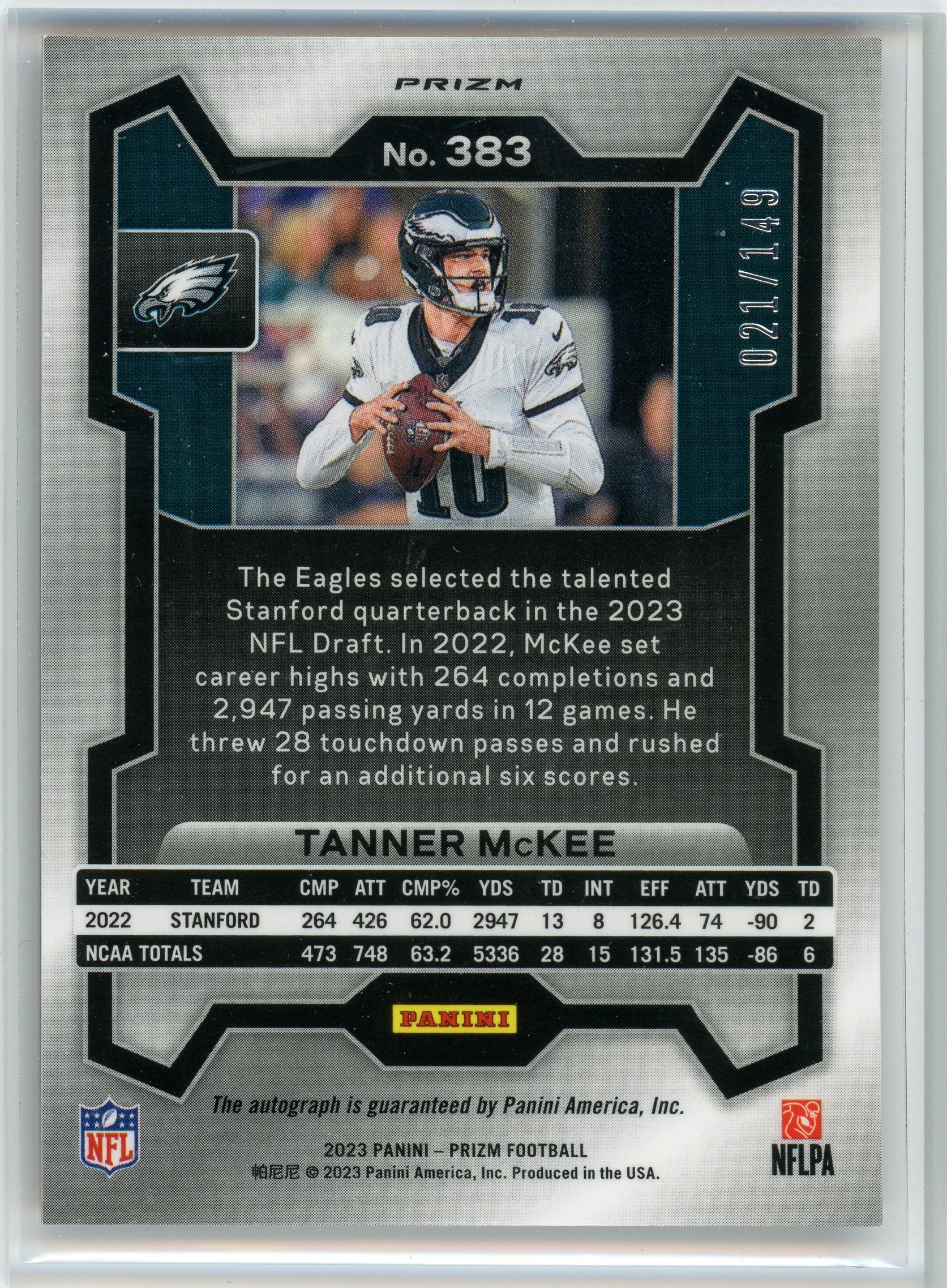 2023 Panini #383 Tanner McKee Red Wave Refractor Auto /149