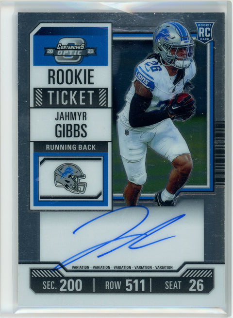 2023 Contenders Optic #112 Jahmyr Gibbs Rookie Ticket Auto