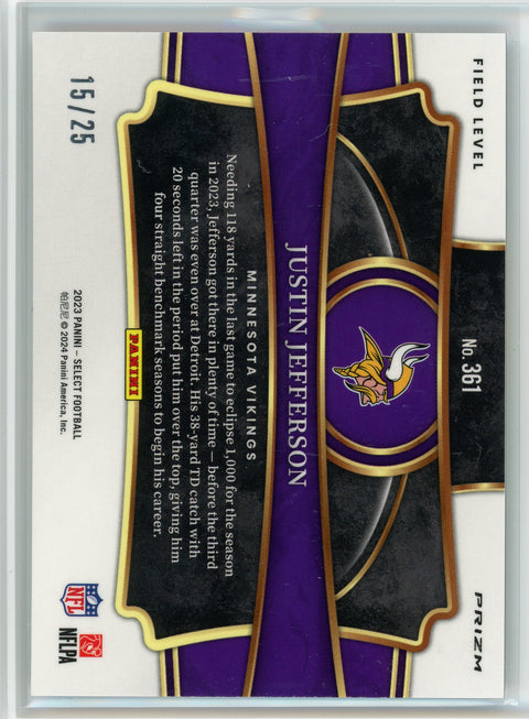 2023 Panini Select #361 Justin Jefferson Field Level Tie-Dye /25