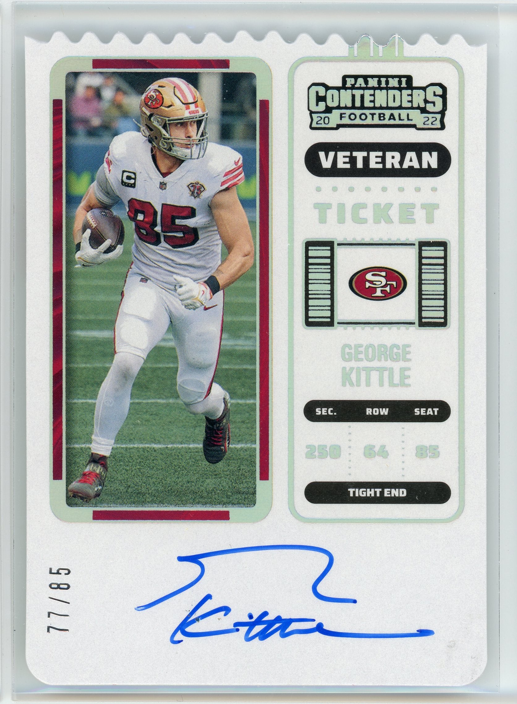 2022 Panini Contenders #CTA-GKI George Kittle Veteran Ticket Stub Auto /85