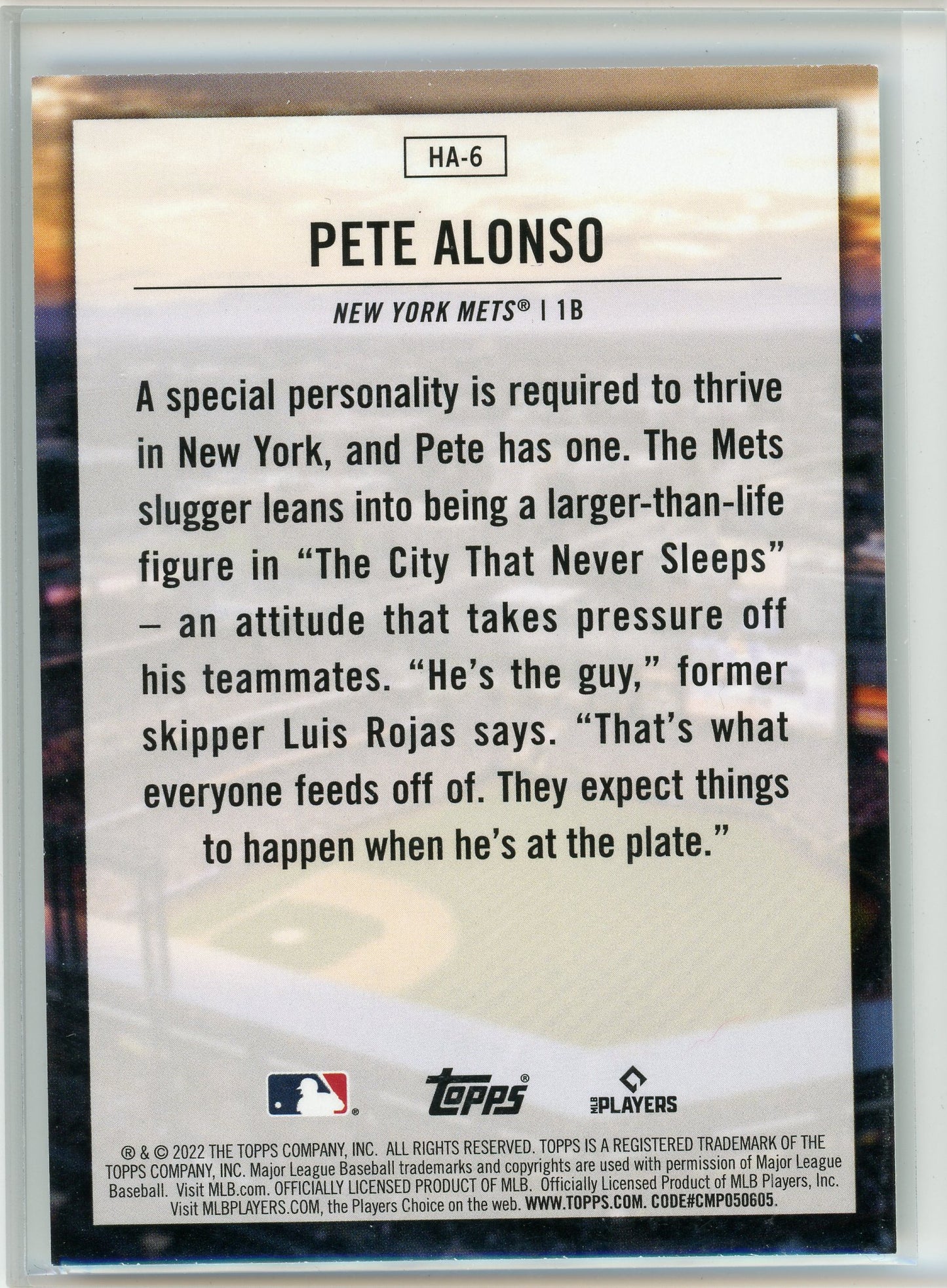 2022 Topps #HA-6 Pete Alonso Home Field Advantage Holo