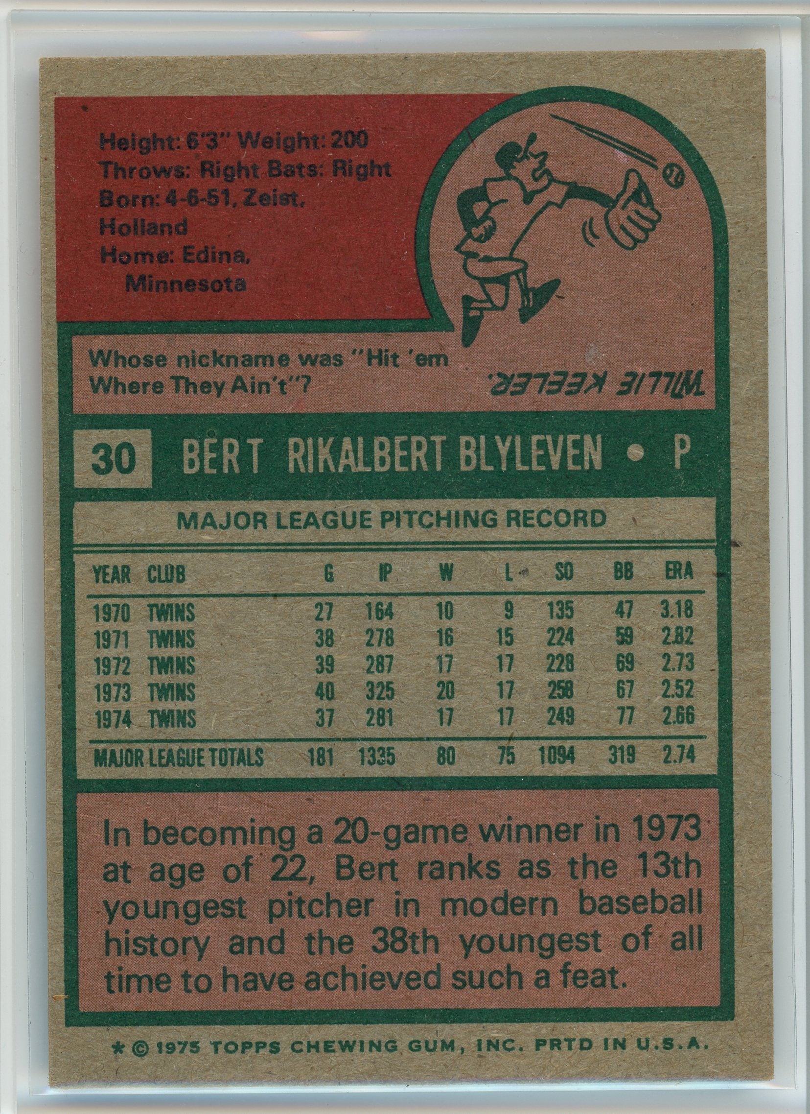 1975 Topps #30 Bert Blyleven
