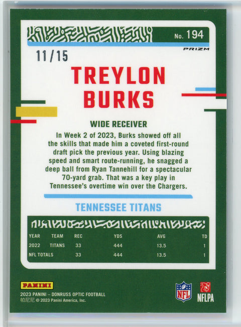 2023 Donruss Optic #194 Treylon Burks Blue Cracked Ice /15