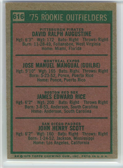 1975 Topps #616 1975 Rookie Outfielders (Dave Augustine / Pepe Mangual...)