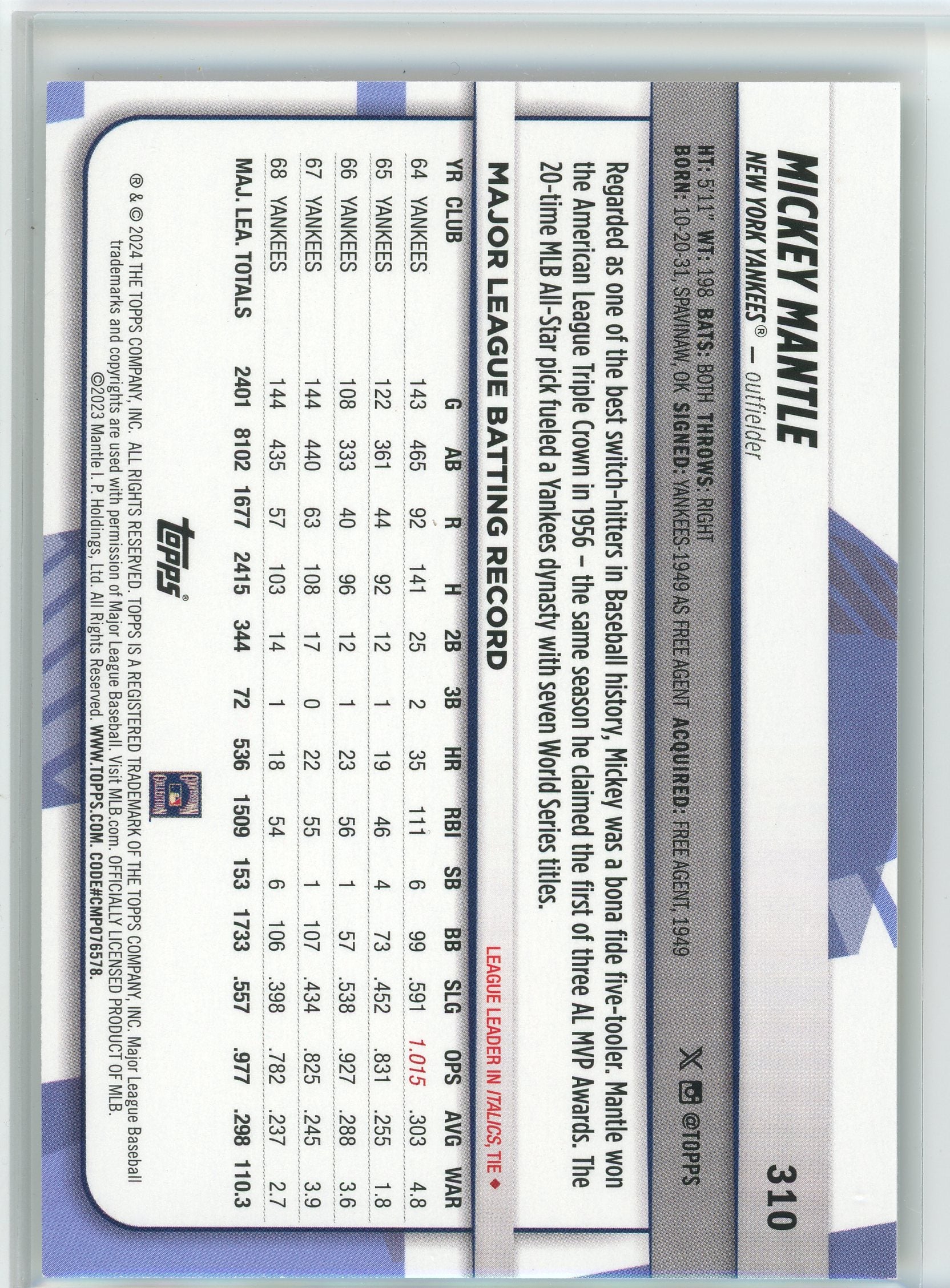 2024 Topps Big League #310 Mickey Mantle
