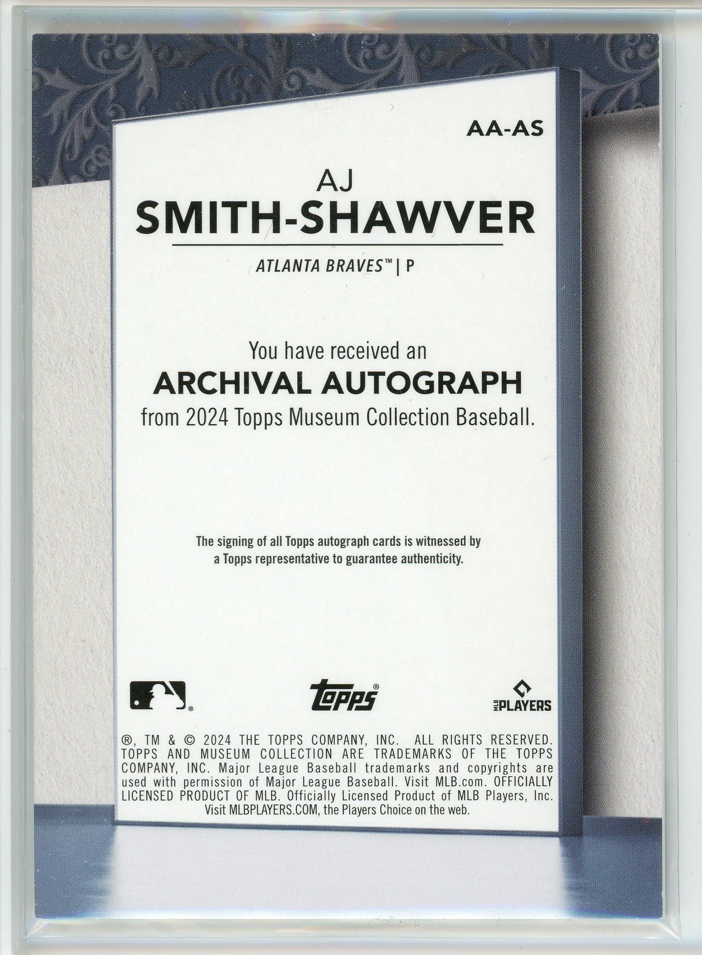 2024 Topps Museum Collection #AA-AS AJ Smith-Shawver Rookie Auto /299