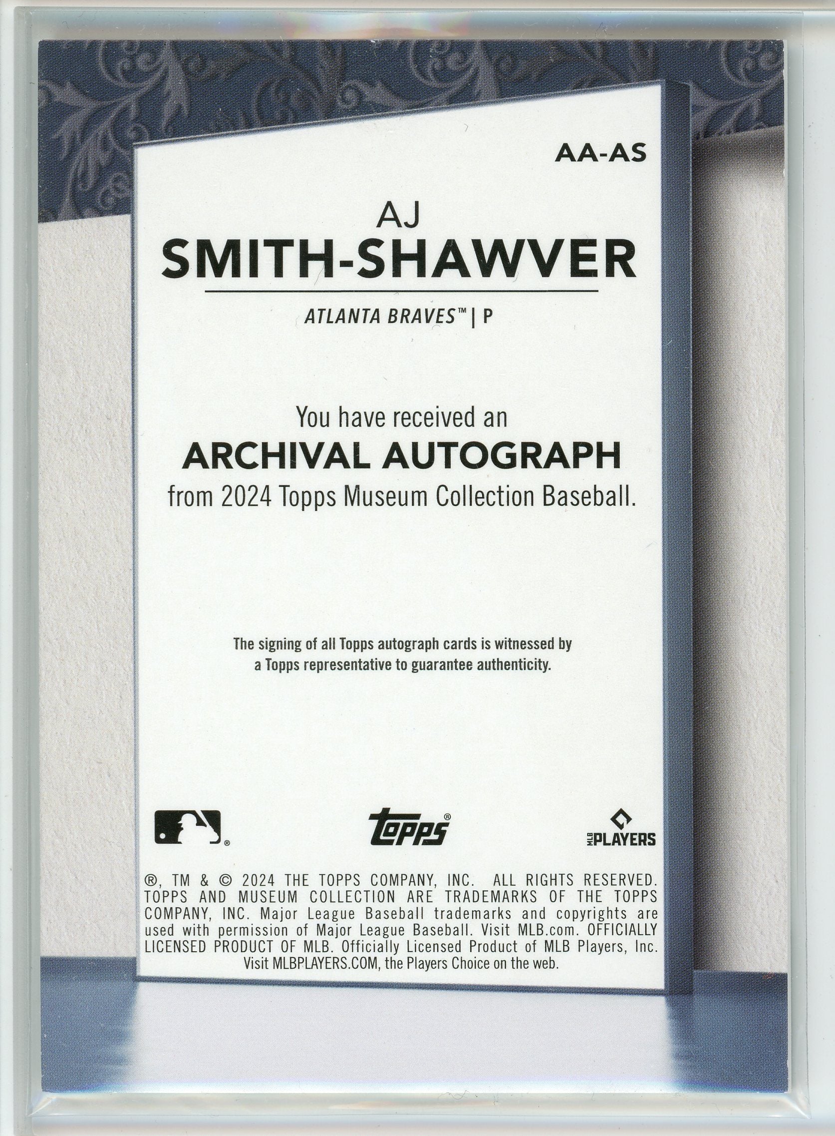 2024 Topps Museum Collection #AA-AS AJ Smith-Shawver Rookie Auto /299