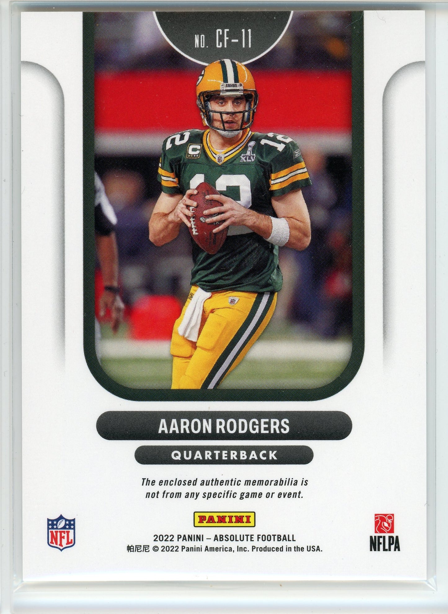 2022 Panini Absolute #CF-11 Aaron Rodgers Championship Fabric