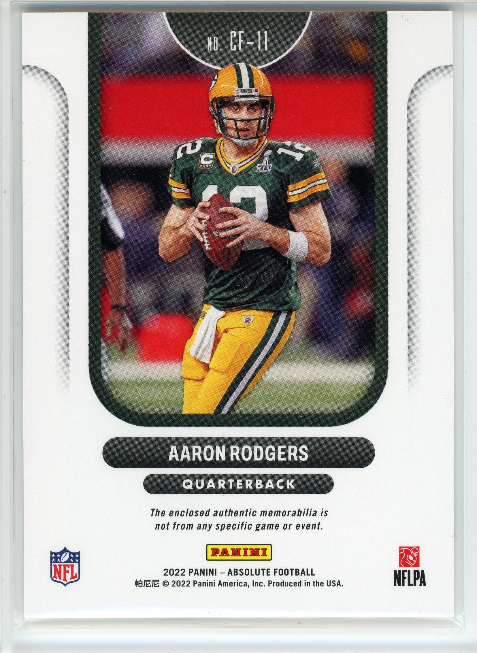 2022 Panini Absolute #CF-11 Aaron Rodgers Championship Fabric