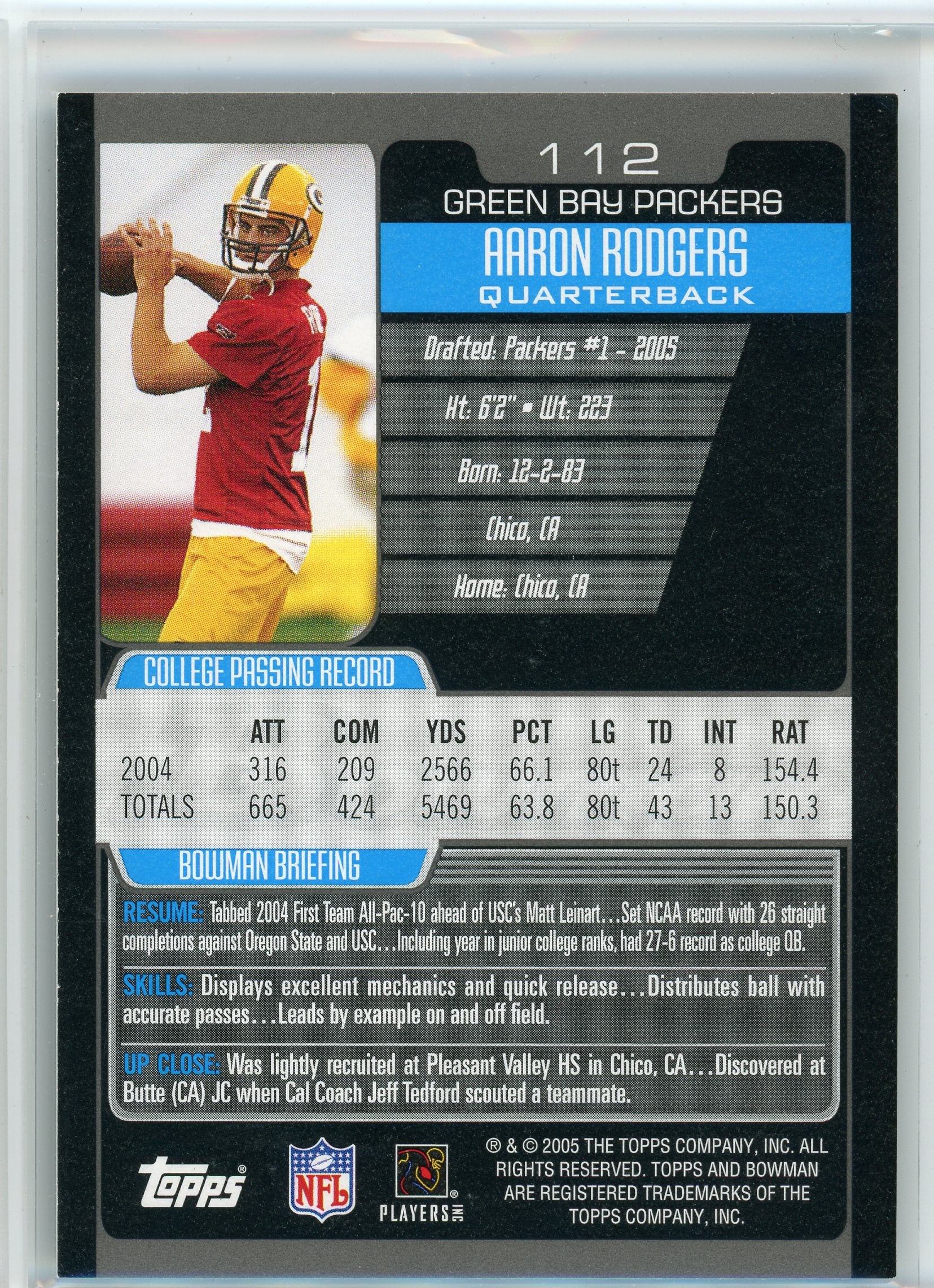 2005 Bowman #112 Aaron Rodgers First Edition