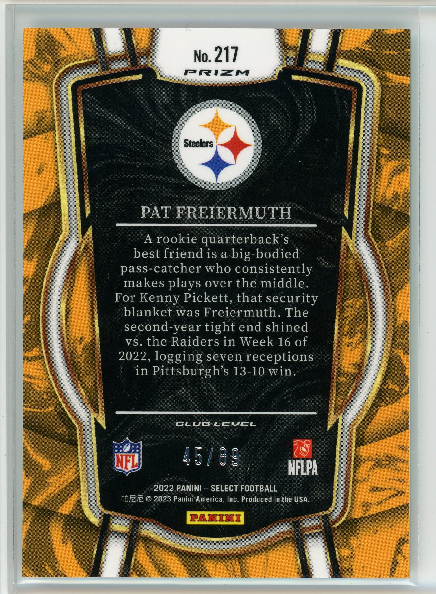 2022 Panini Select #217 Pat Freiermuth Dragon Scale Prizm #/89
