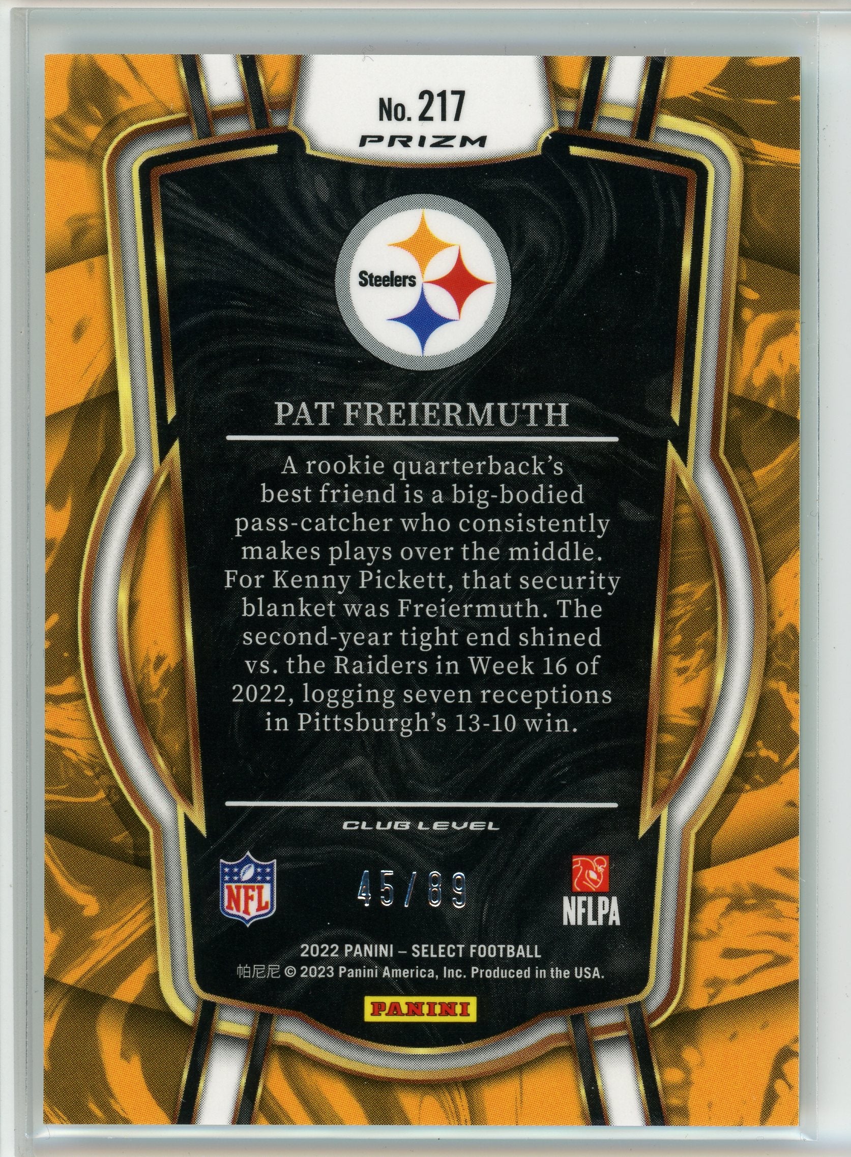 2022 Panini Select #217 Pat Freiermuth Dragon Scale Prizm #/89