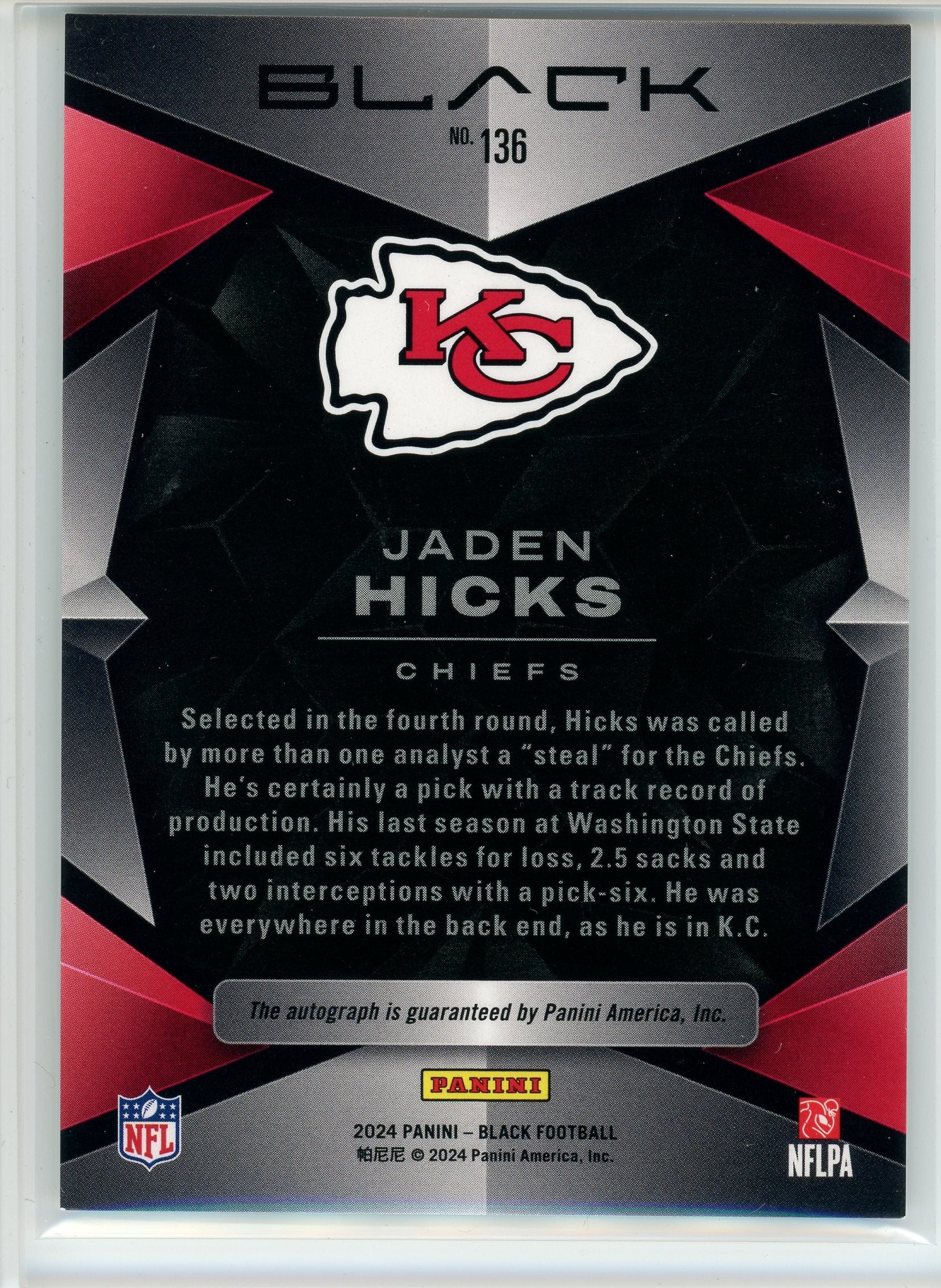 2024 Panini Black #136 Jaden Hicks Rookie Auto /199