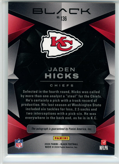 2024 Panini Black #136 Jaden Hicks Rookie Auto /199