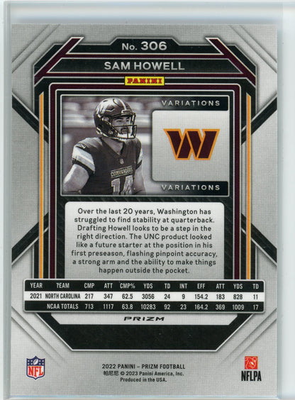 2022 Panini #306 Sam Howell Rookie Variation No Huddle Prizm