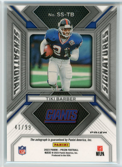 2023 Panini #SS-TB Tiki Barber Sensational Signatures Blue Cracked Ice /99