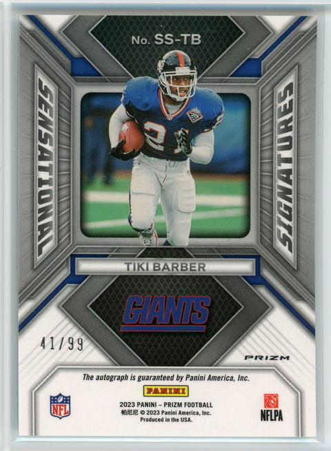 2023 Panini #SS-TB Tiki Barber Sensational Signatures Blue Cracked Ice /99