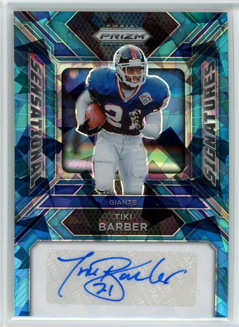 2023 Panini #SS-TB Tiki Barber Sensational Signatures Blue Cracked Ice /99