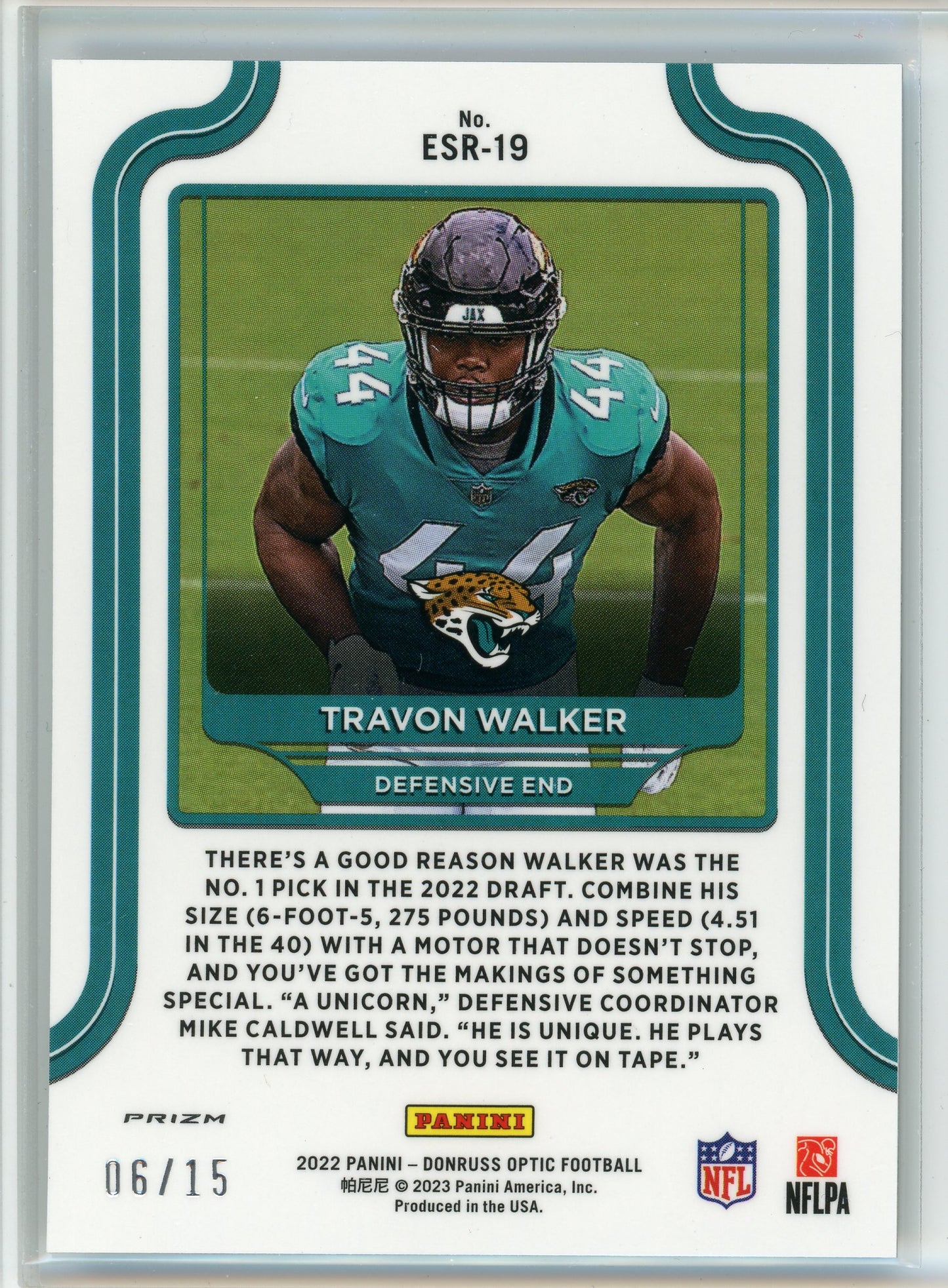 2022 Donruss Optic #ESR-19 Travon Walker Elite Series Cracked Ice /15