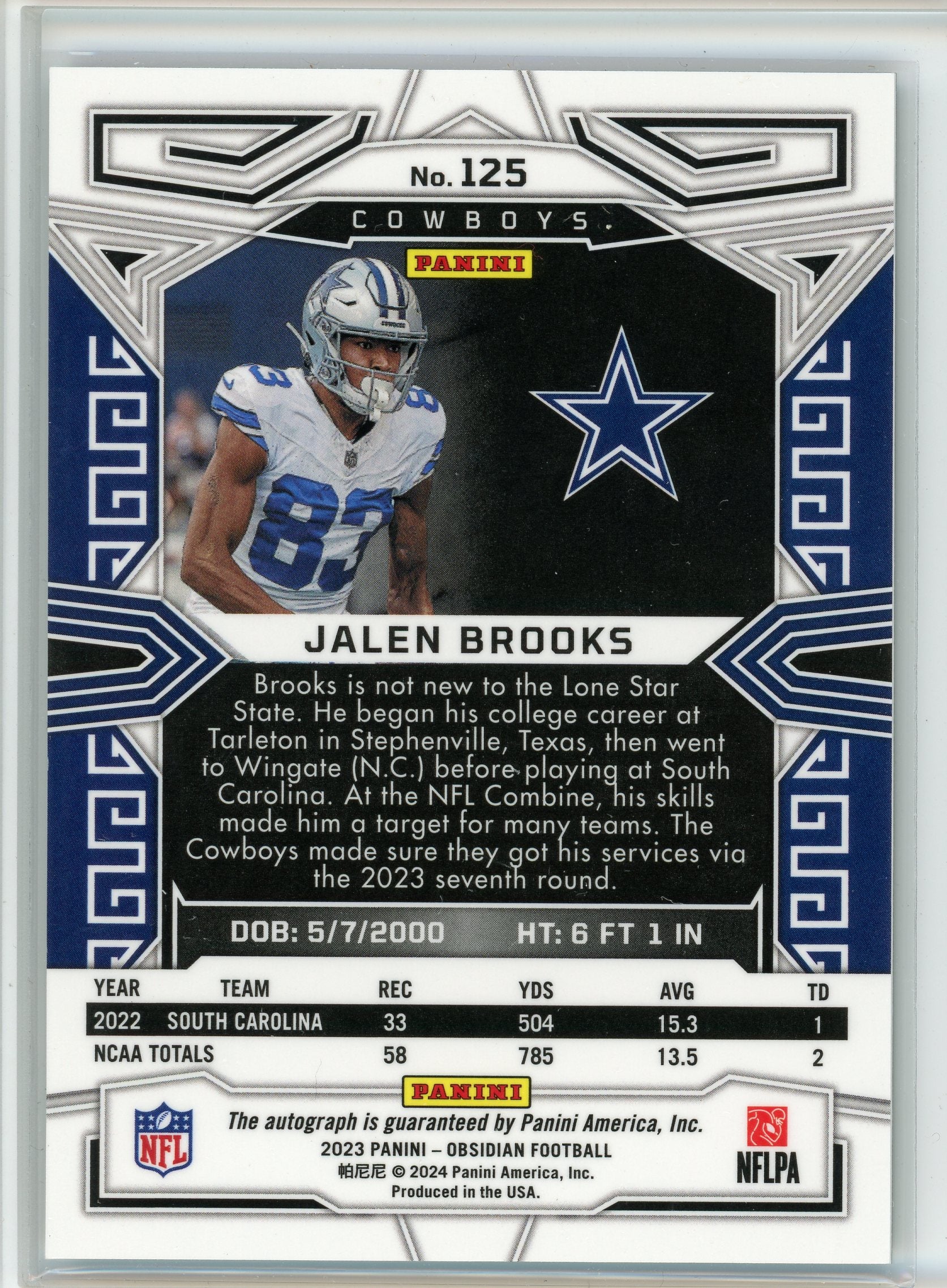 2023 Panini Obidian #125 Jalen Brooks Rookie Auto