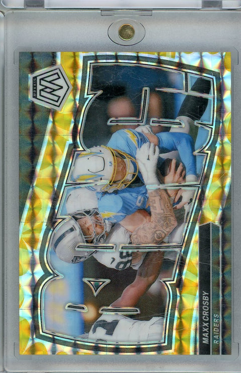 2024 Panini Mosaic #2 Maxx Crosby BANG! Yellow Mosaic Prizm /89