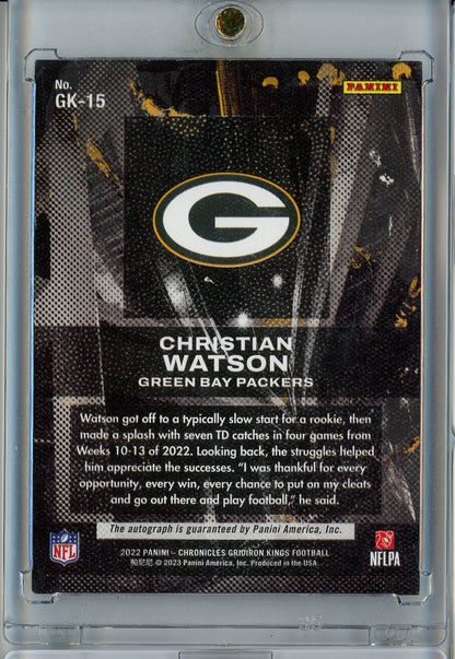 2022 Panini Chronicles #GK-15 Christian Watson Gridiron Kings Auto Blue /75