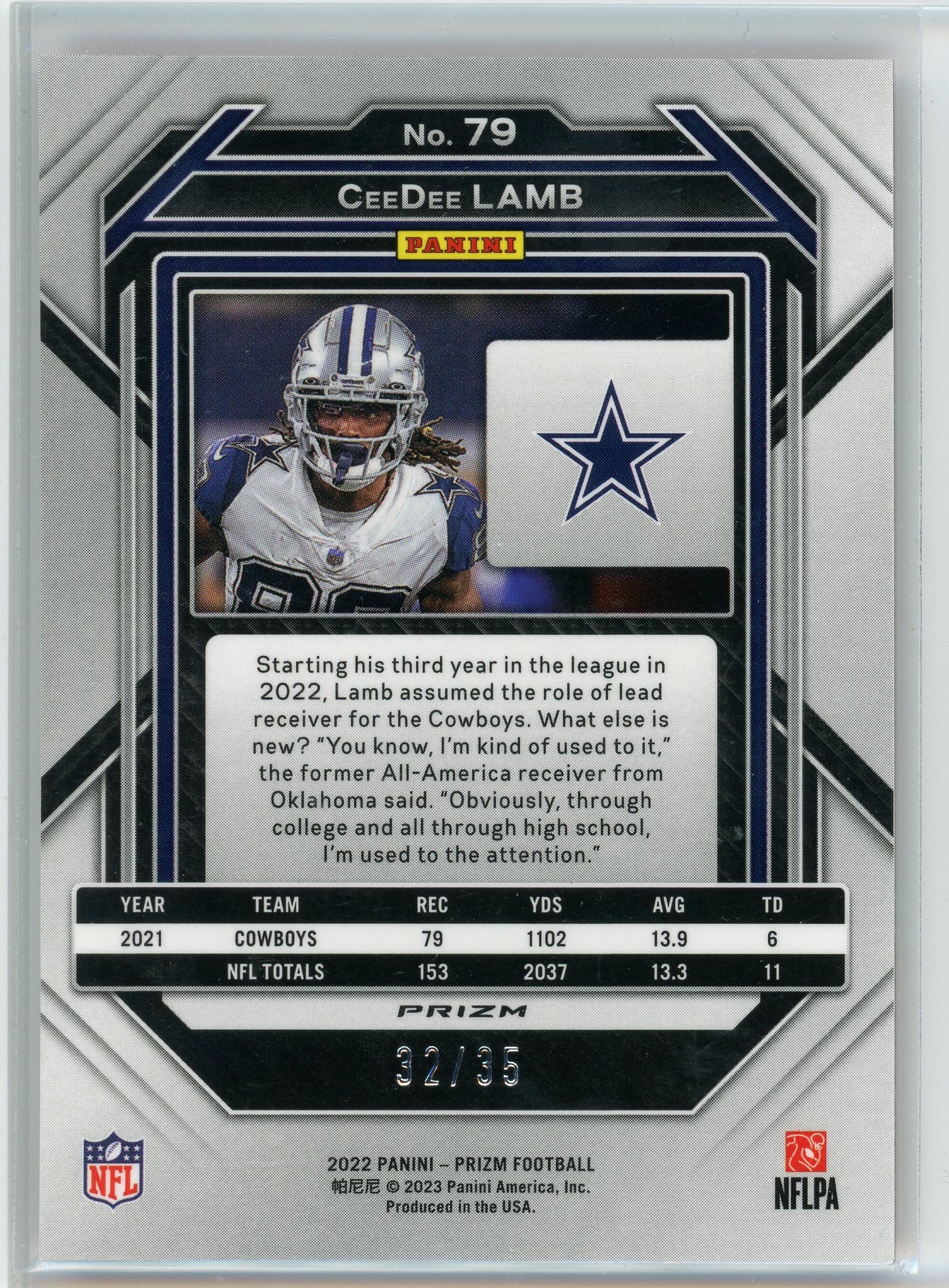 2022 Panini Prizm #79 CeeDee Lamb Red Shimmer Prizm /35
