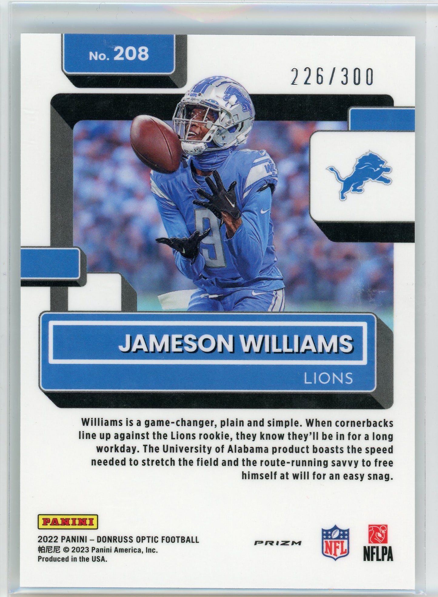 2022 Donruss Optic #208 Jameson Williams Silver Wave Prizm /300