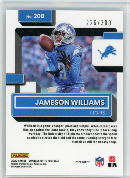 2022 Donruss Optic #208 Jameson Williams Silver Wave Prizm /300