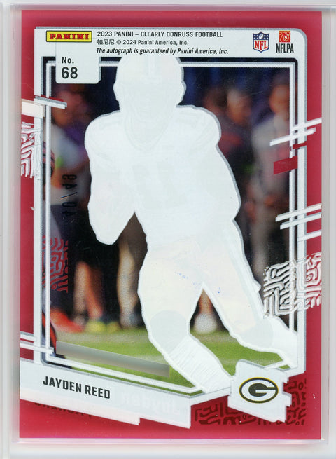 2023 Clearly Donruss #68 Jayden Reed Red Auto /49