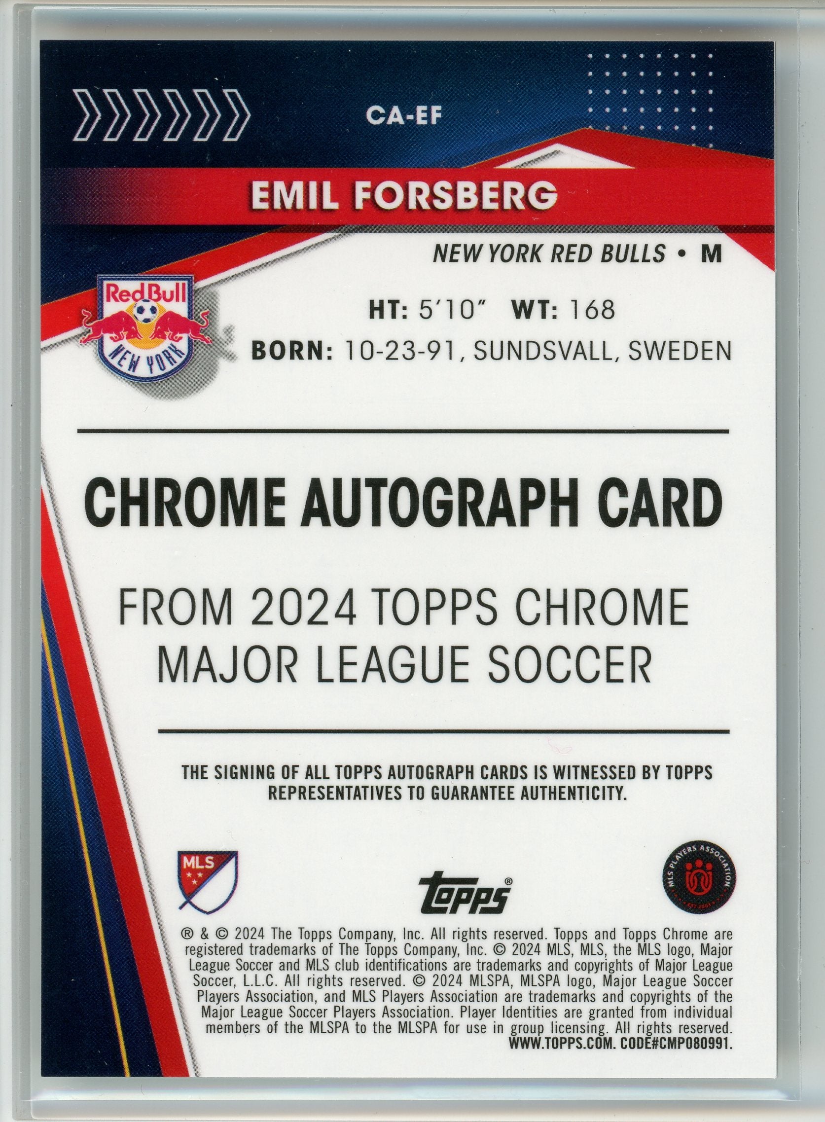2023 Topps Chrome #CA-EF Emil Forsberg Redbull Auto