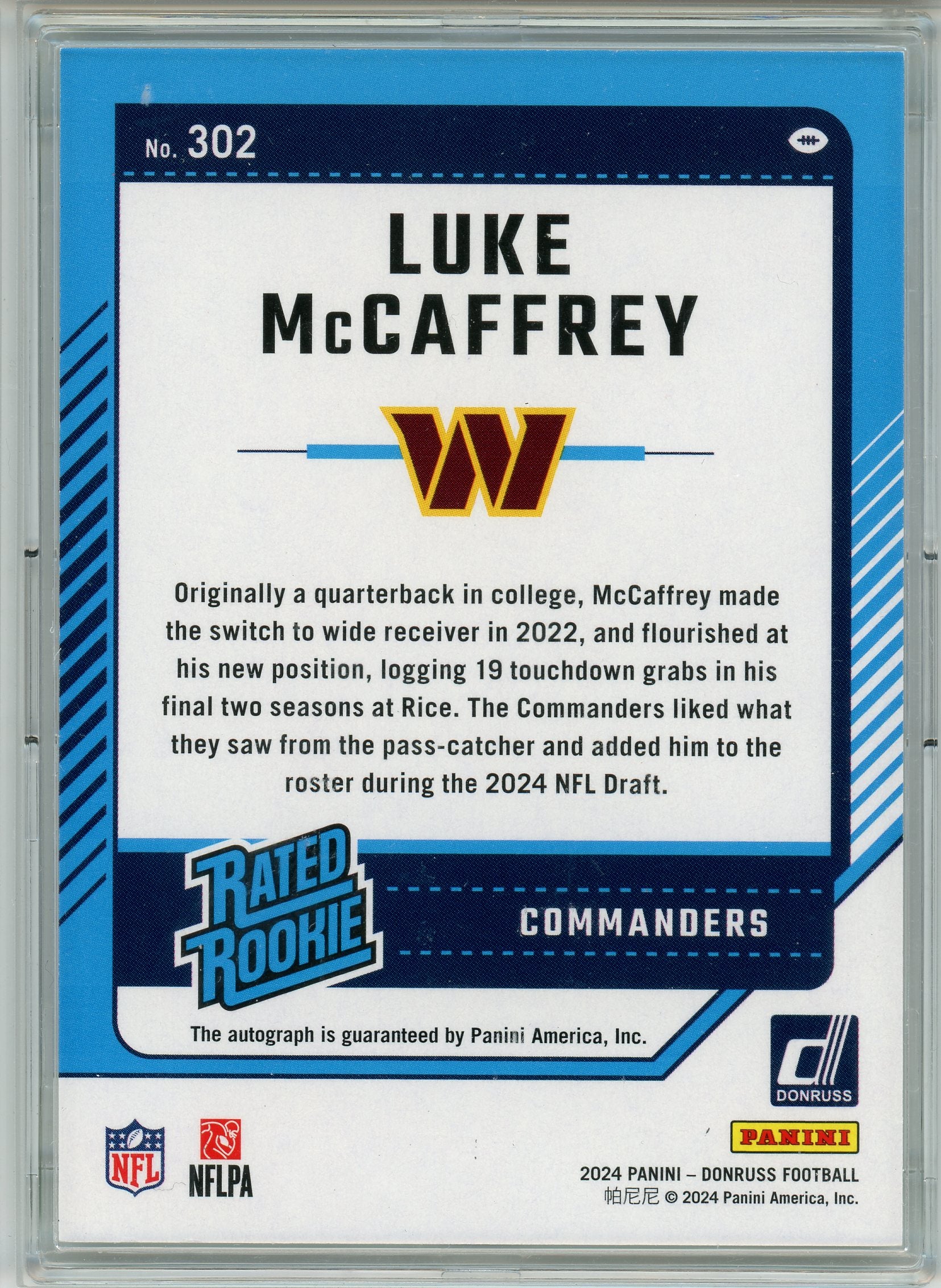 2024 Donruss #302 Luke McCaffrey Green Rookie Auto