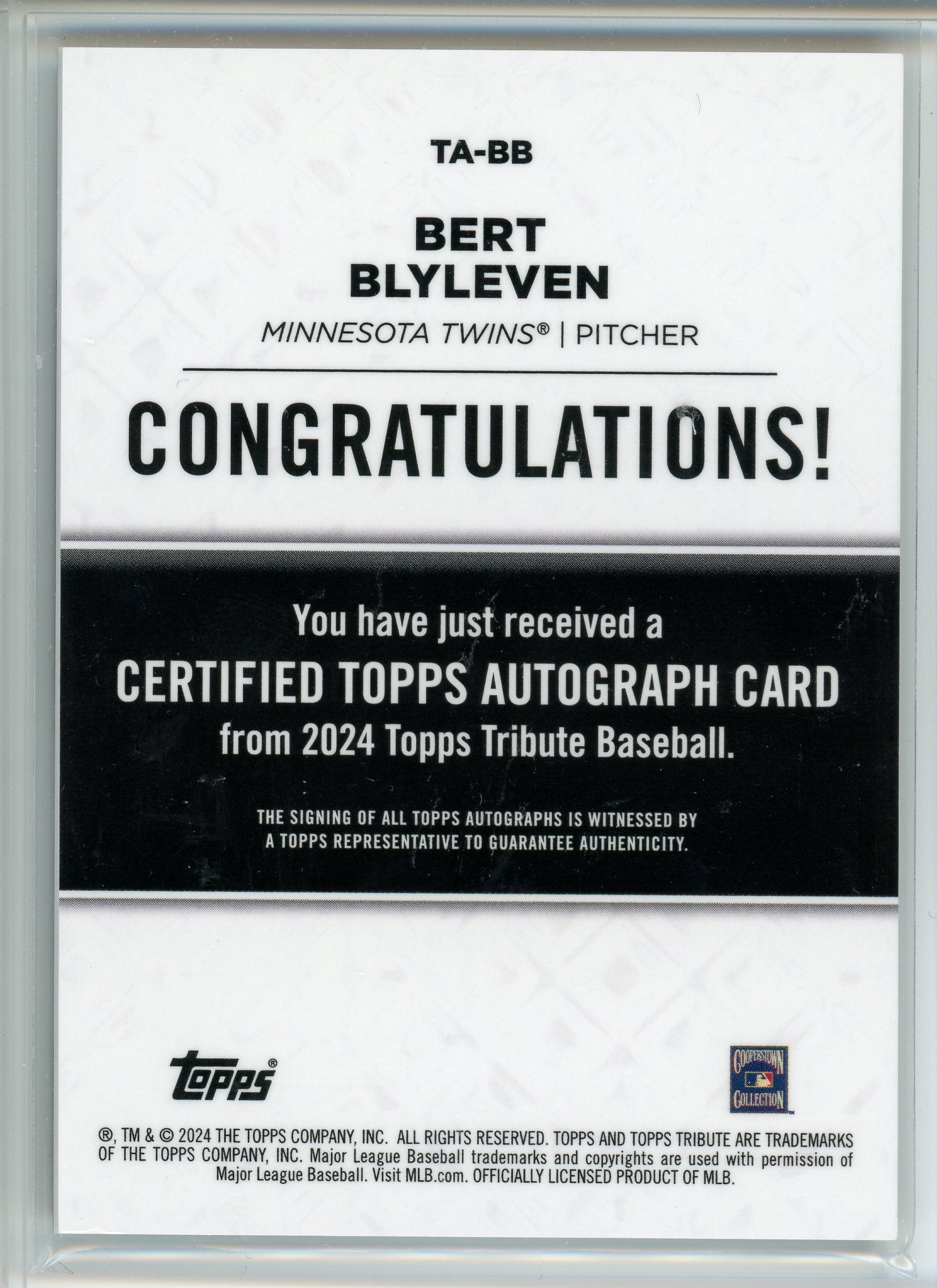 2024 Topps Tribute #TA-BB Bert Blyleven Green Auto /99