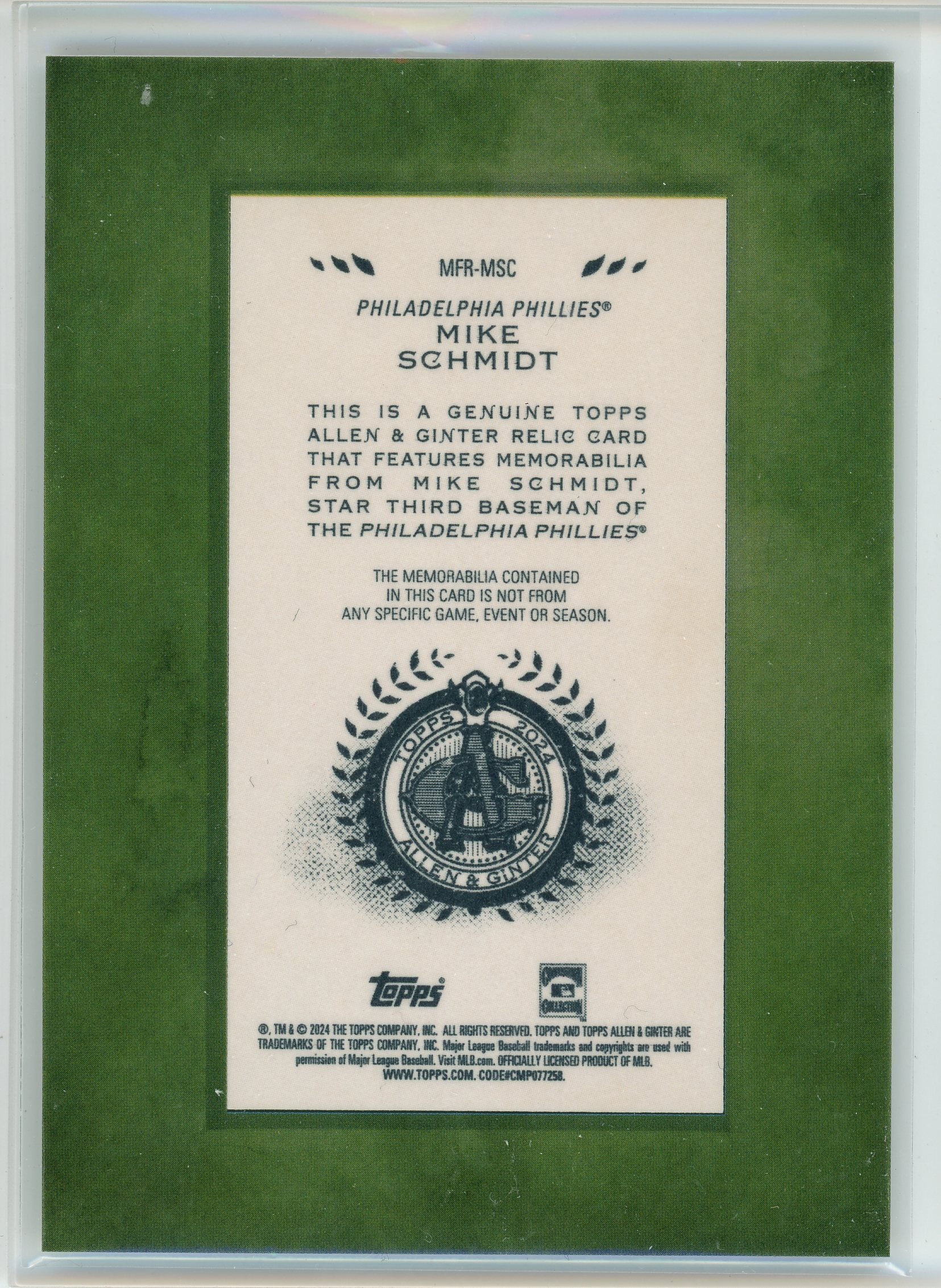 2024 Topps Allen & Ginters #MFR-MSC Mike Schmidt Bat Relic
