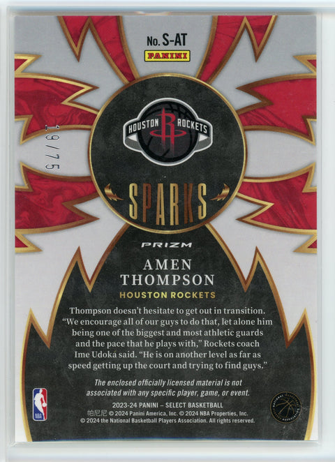 2023-24 Panini Select #S-AT Amen Thompson Blue Sparks Rookie Patch Auto /75