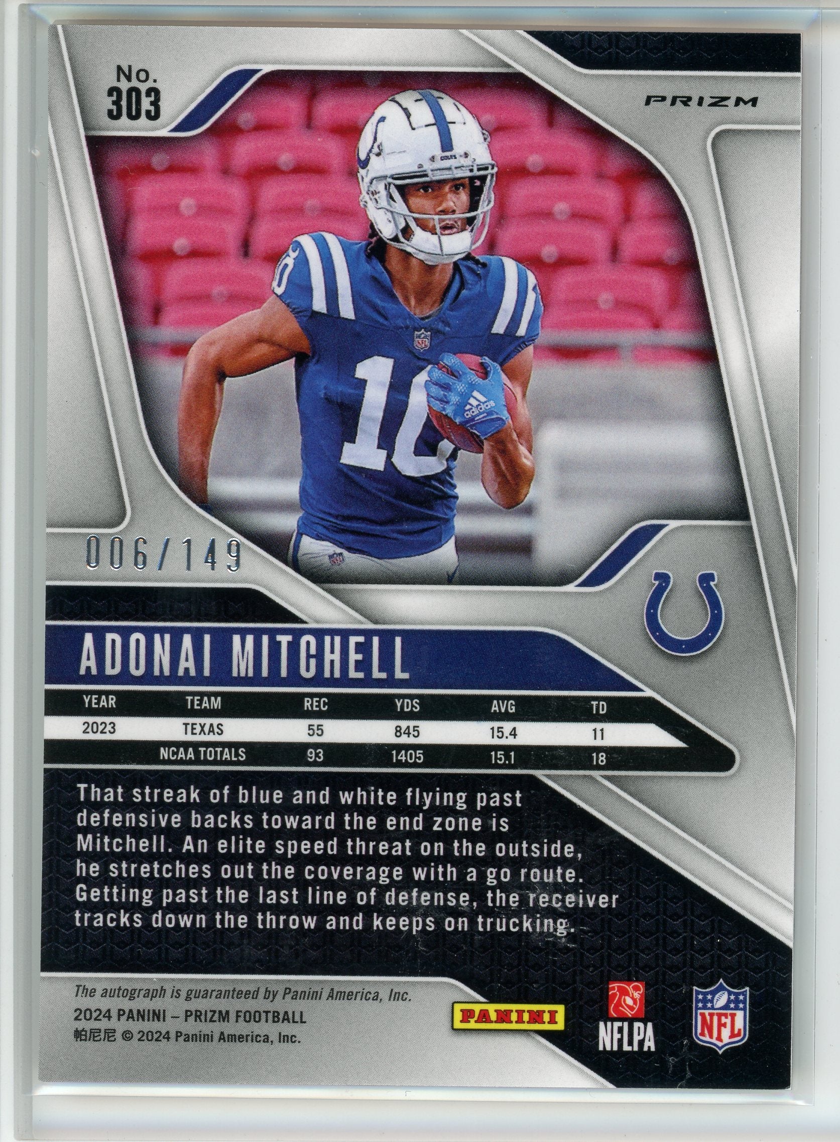 2024 Panini Prizm #303 Adonai Mitchell Red Wave Auto /149