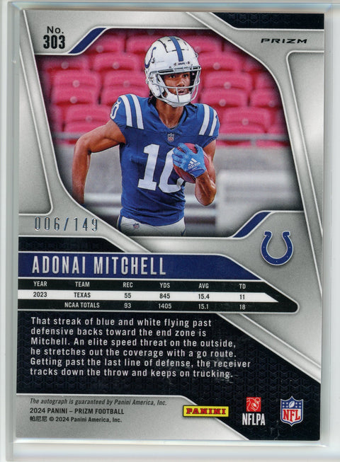 2024 Panini Prizm #303 Adonai Mitchell Red Wave Auto /149