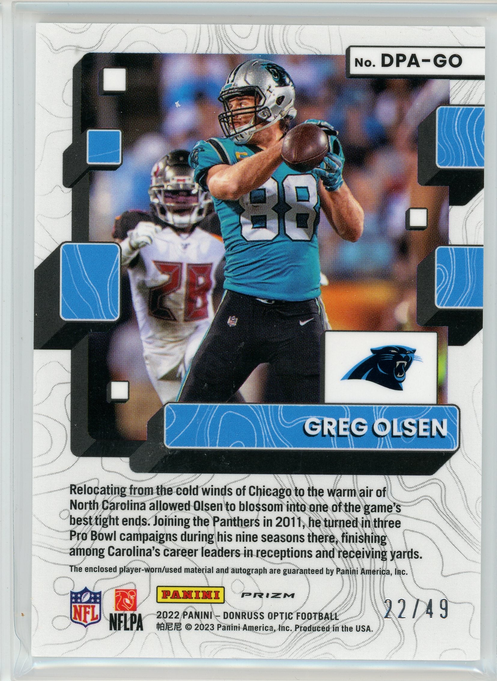 2022 Donruss Optic #DPA-GO Greg Olsen Dynamic Patch Auto