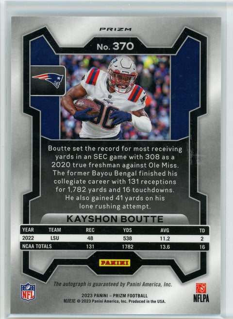 2023 panini Prizm #370 Kayshon Boutte No Huddle Prizm Rookie Auto