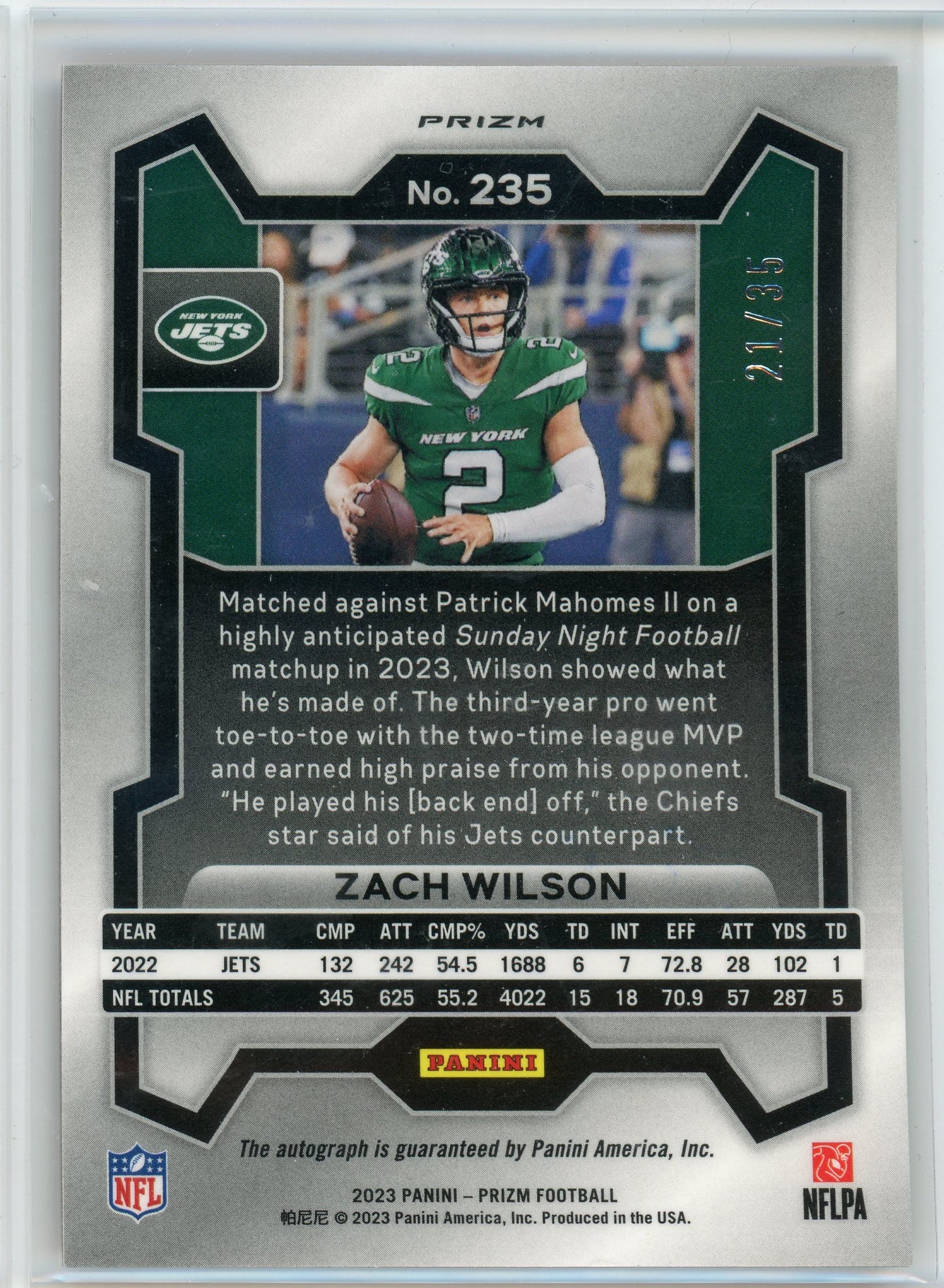 2023 Panini Prizm #235 Zach Wilson Red Shimmer #/35