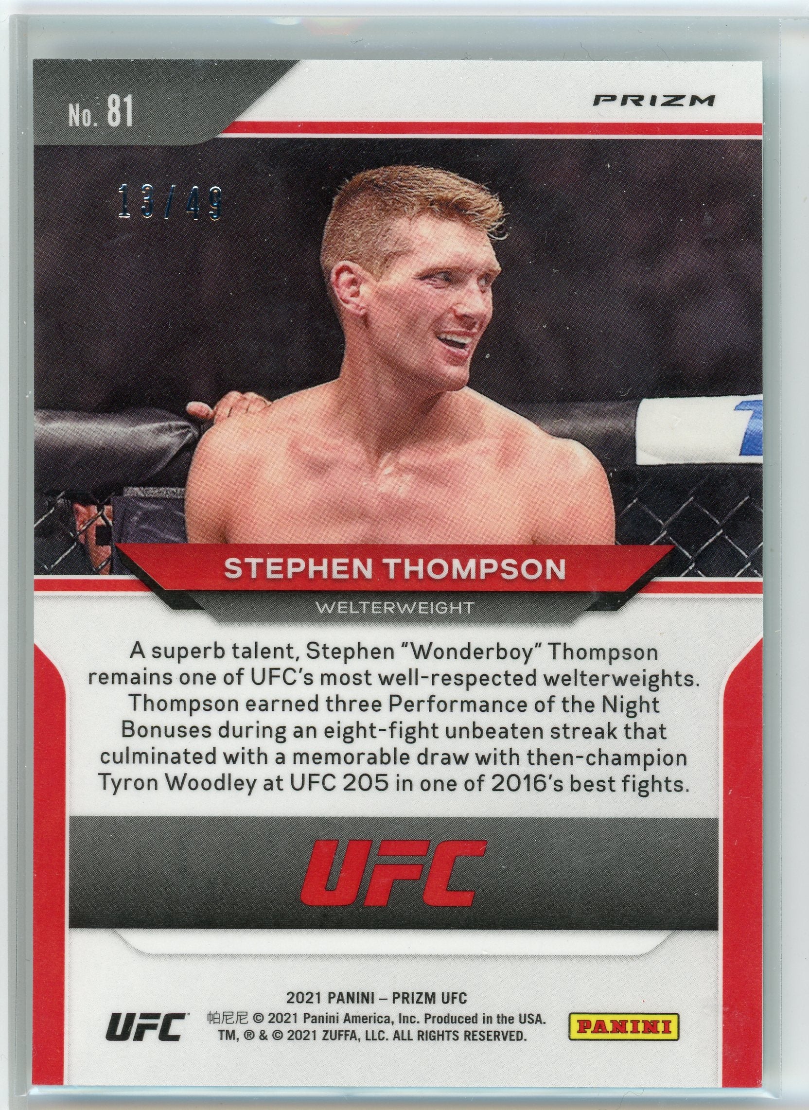 2021 Panini Prizm UFC #81 Stephen Thompson Teal Prizms #/49