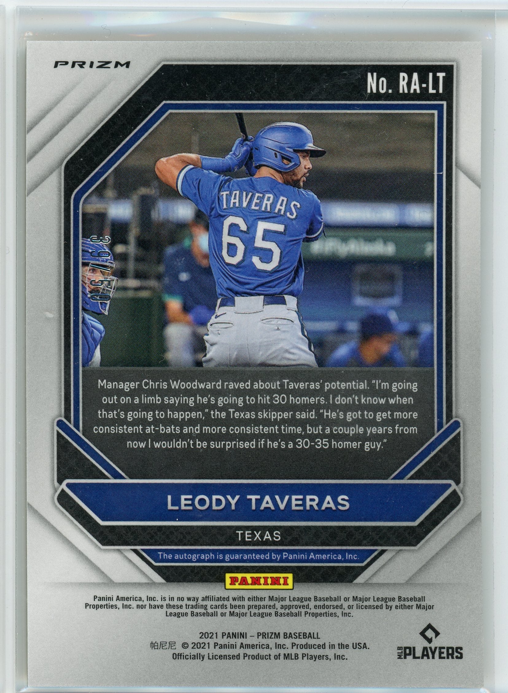 2021 Panini #RA-LT Leody Taveras Gold Pandora Prizm Auto /50